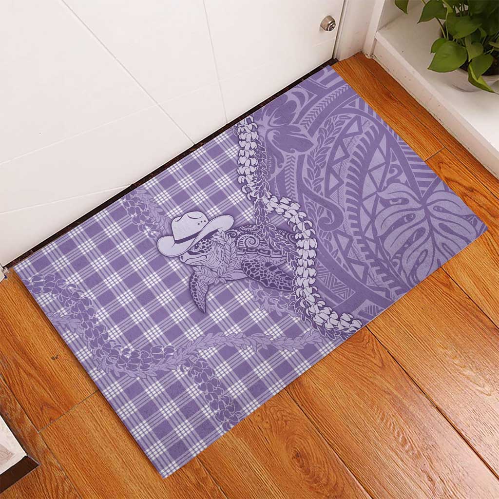 Purple Hawaii Palaka Cowboy Turtle Rubber Doormat Hawaiian Paniolo Puakenikeni Maile Lei - Polynesian Pride