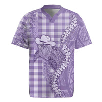 Purple Hawaii Palaka Cowboy Turtle Rugby Jersey Hawaiian Paniolo Puakenikeni Maile Lei - Polynesian Pride
