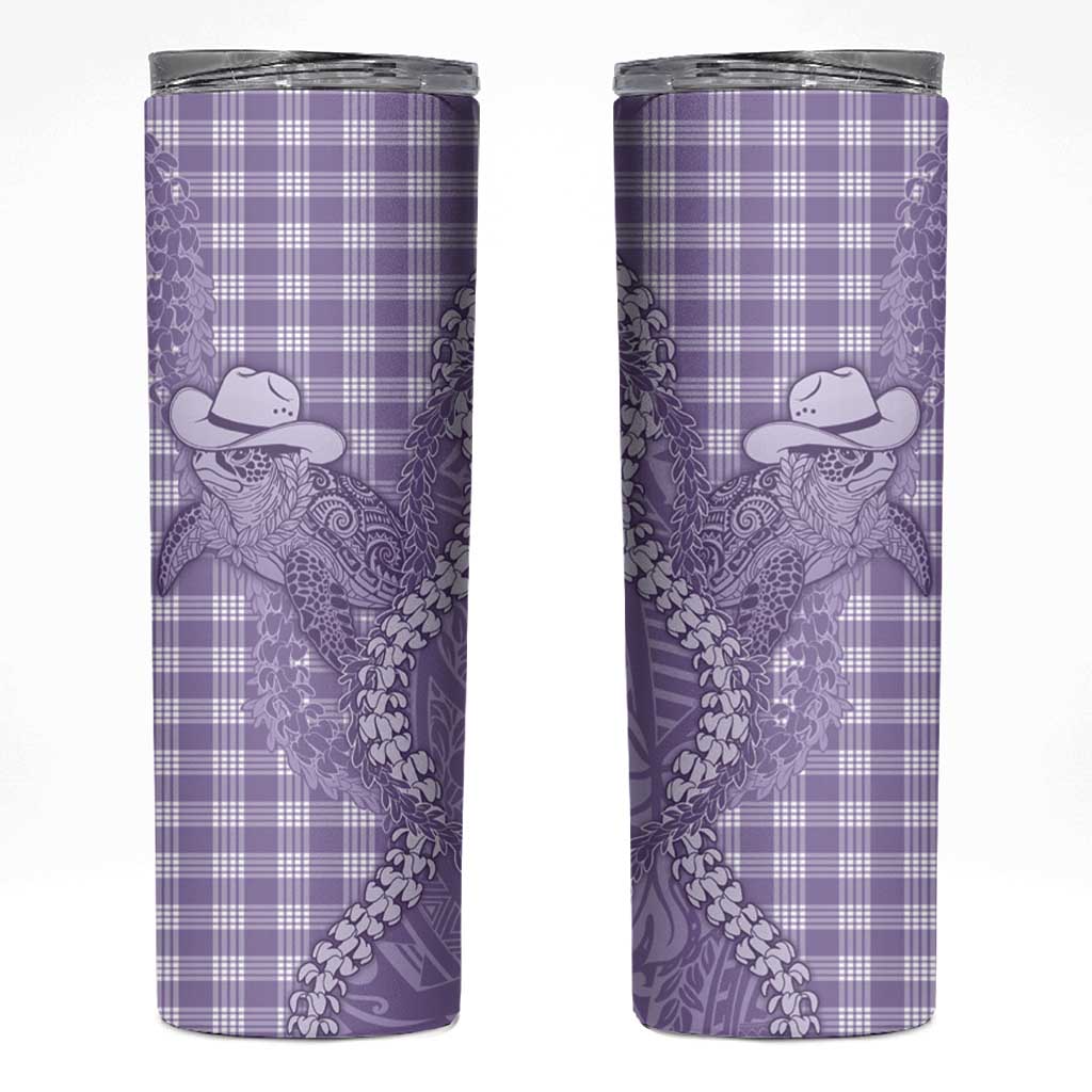 Purple Hawaii Palaka Cowboy Turtle Skinny Tumbler Hawaiian Paniolo Puakenikeni Maile Lei - Polynesian Pride
