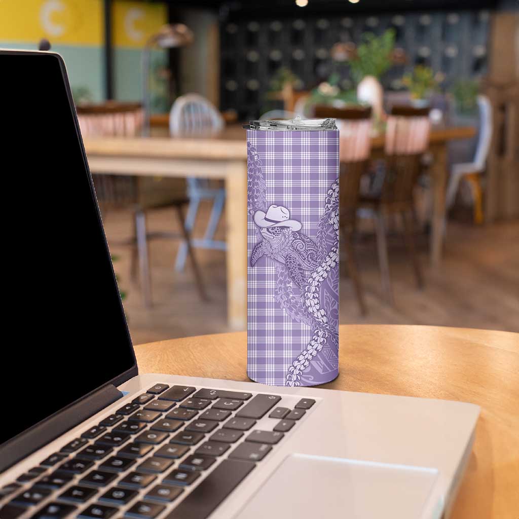 Purple Hawaii Palaka Cowboy Turtle Skinny Tumbler Hawaiian Paniolo Puakenikeni Maile Lei - Polynesian Pride