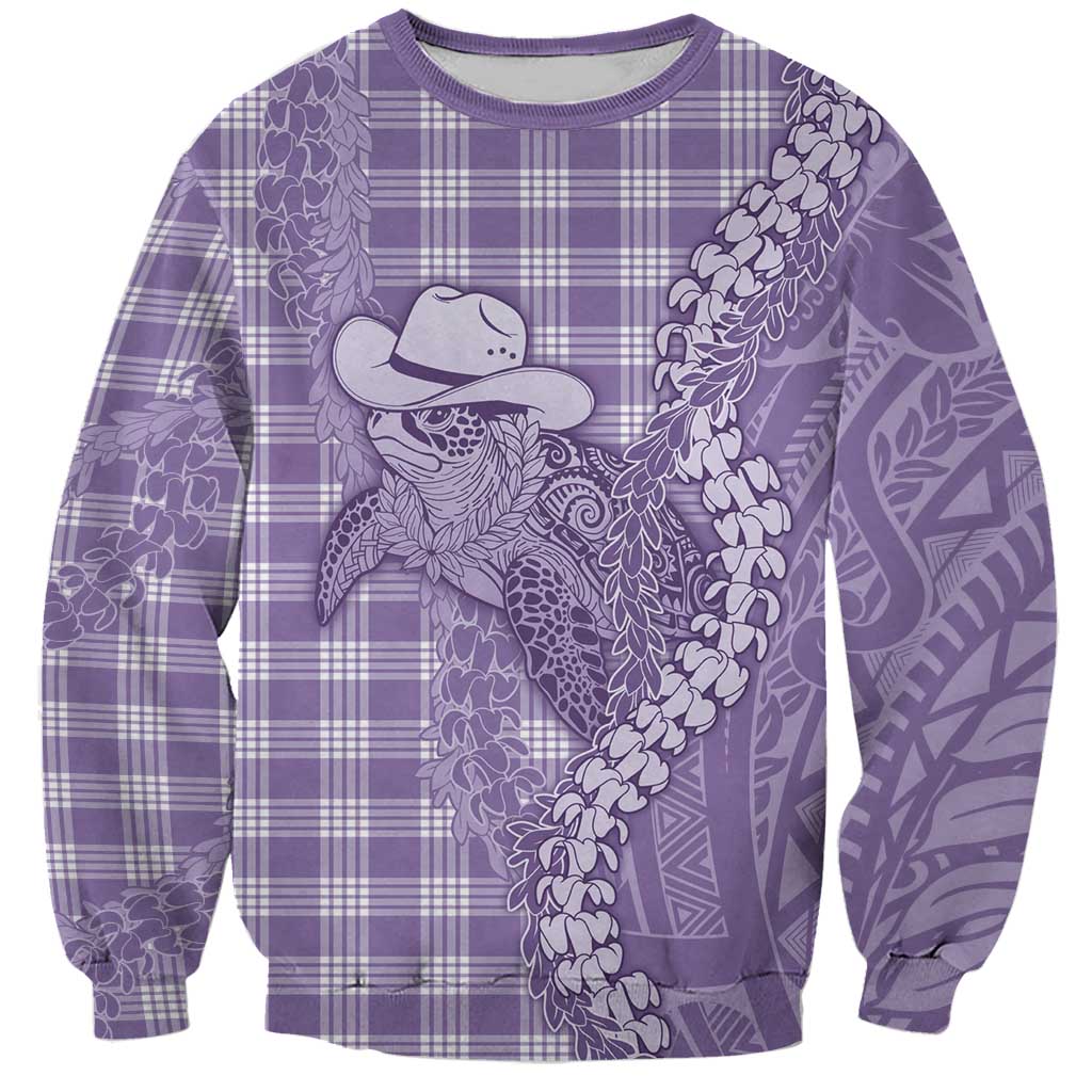 Purple Hawaii Palaka Cowboy Turtle Sweatshirt Hawaiian Paniolo Puakenikeni Maile Lei - Polynesian Pride