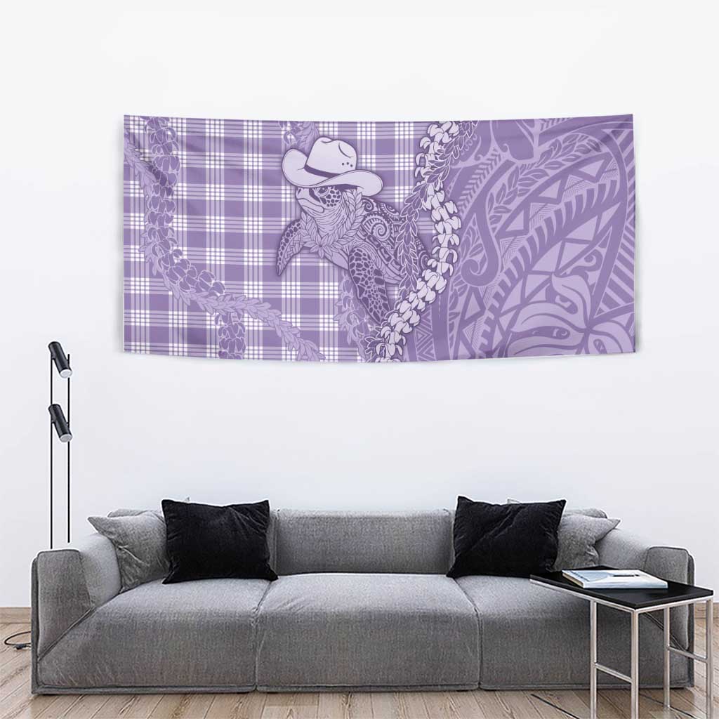 Purple Hawaii Palaka Cowboy Turtle Tapestry Hawaiian Paniolo Puakenikeni Maile Lei - Polynesian Pride