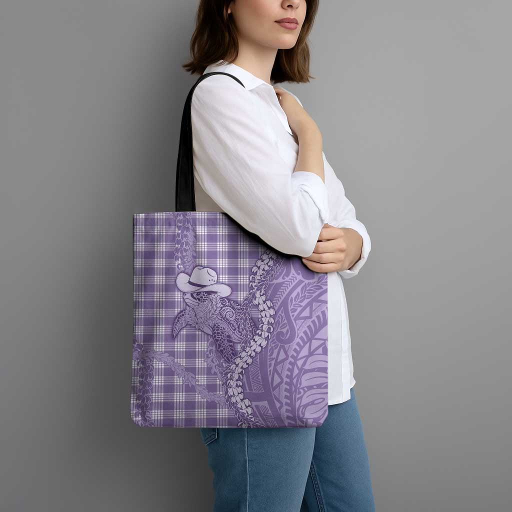 Purple Hawaii Palaka Cowboy Turtle Tote Bag Hawaiian Paniolo Puakenikeni Maile Lei - Polynesian Pride