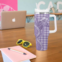 Purple Hawaii Palaka Cowboy Turtle Tumbler With Handle Hawaiian Paniolo Puakenikeni Maile Lei - Polynesian Pride