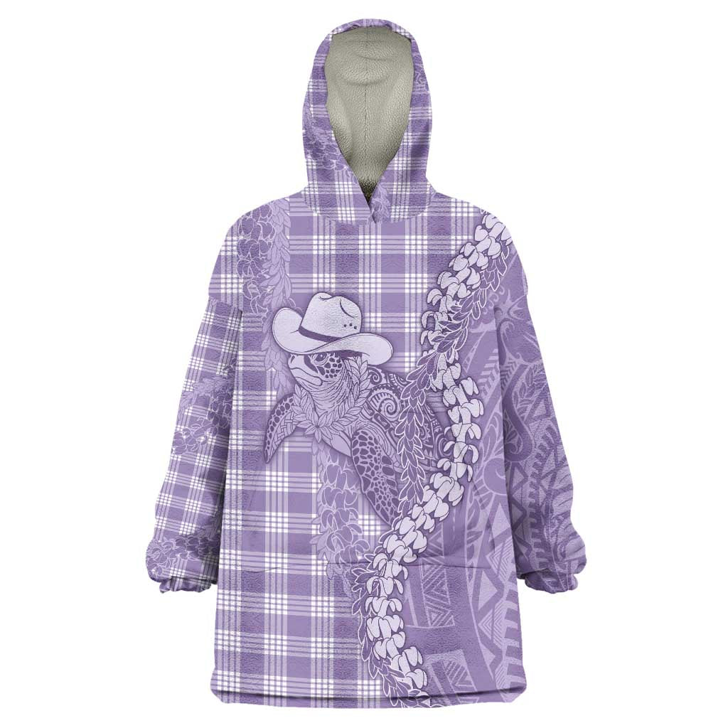 Purple Hawaii Palaka Cowboy Turtle Wearable Blanket Hoodie Hawaiian Paniolo Puakenikeni Maile Lei - Polynesian Pride
