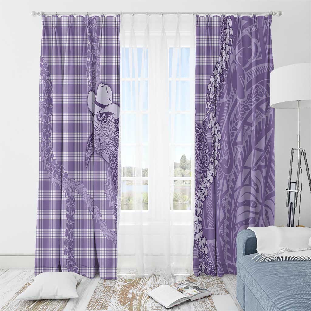 Purple Hawaii Palaka Cowboy Turtle Window Curtain Hawaiian Paniolo Puakenikeni Maile Lei - Polynesian Pride