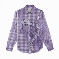 Purple Hawaii Palaka Cowboy Turtle Women Casual Shirt Hawaiian Paniolo Puakenikeni Maile Lei - Polynesian Pride