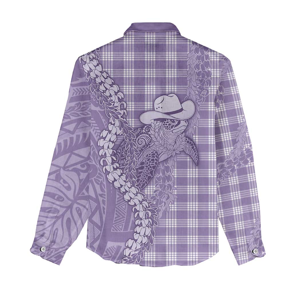 Purple Hawaii Palaka Cowboy Turtle Women Casual Shirt Hawaiian Paniolo Puakenikeni Maile Lei - Polynesian Pride