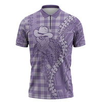 Purple Hawaii Palaka Cowboy Turtle Zipper Polo Shirt Hawaiian Paniolo Puakenikeni Maile Lei - Polynesian Pride
