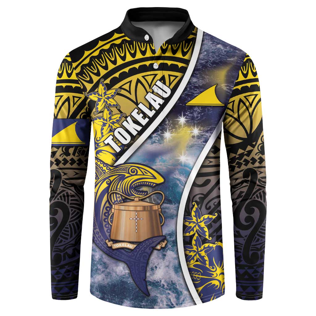 Personalised Tokelau Button Sweatshirt National Badge Waves Style