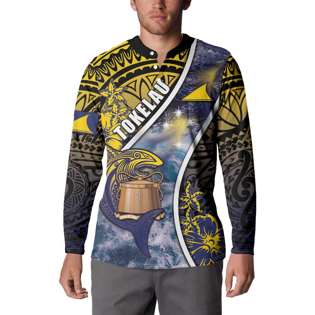 Personalised Tokelau Button Sweatshirt National Badge Waves Style