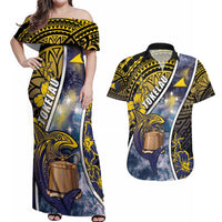 Personalised Tokelau Couples Matching Off Shoulder Maxi Dress and Hawaiian Shirt National Badge Waves Style