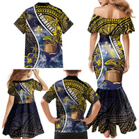 Personalised Tokelau Family Matching Mermaid Dress and Hawaiian Shirt National Badge Waves Style