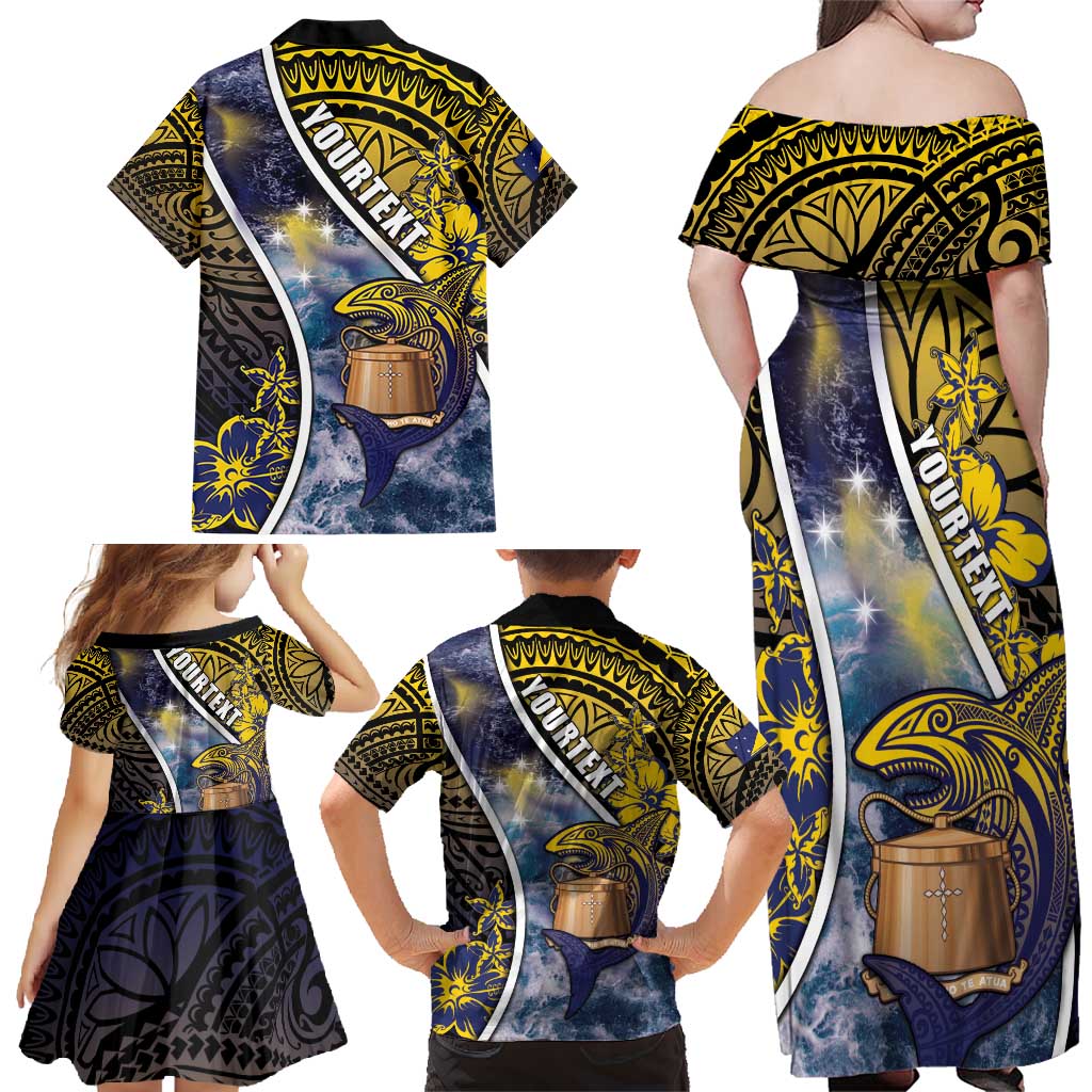 Personalised Tokelau Family Matching Off Shoulder Maxi Dress and Hawaiian Shirt National Badge Waves Style