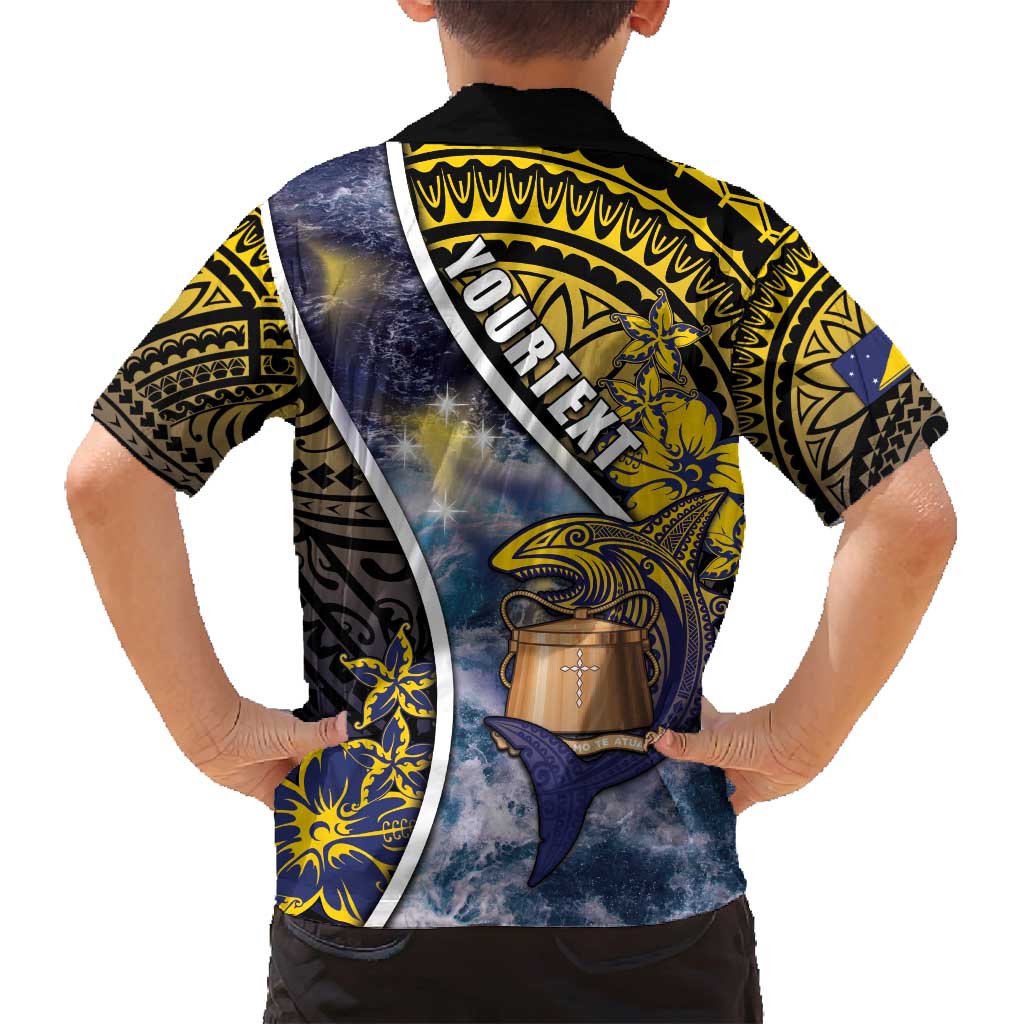 Personalised Tokelau Family Matching Off Shoulder Short Dress and Hawaiian Shirt National Badge Waves Style