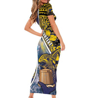 Personalised Tokelau Family Matching Short Sleeve Bodycon Dress and Hawaiian Shirt National Badge Waves Style