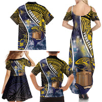 Personalised Tokelau Family Matching Summer Maxi Dress and Hawaiian Shirt National Badge Waves Style
