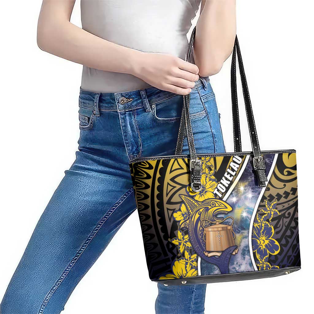 Tokelau Leather Tote Bag National Badge Waves Style