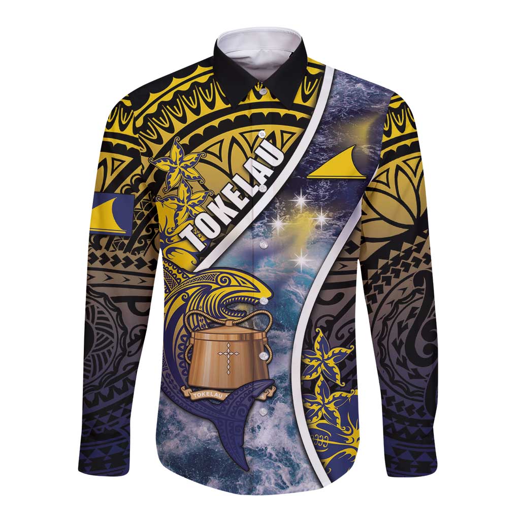 Personalised Tokelau Long Sleeve Button Shirt National Badge Waves Style