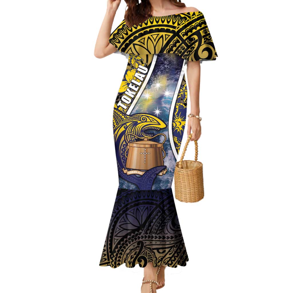 Personalised Tokelau Mermaid Dress National Badge Waves Style