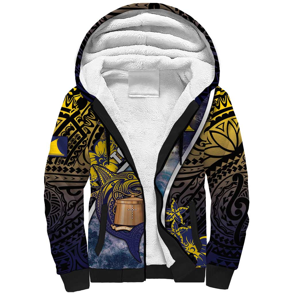 Personalised Tokelau Sherpa Hoodie National Badge Waves Style