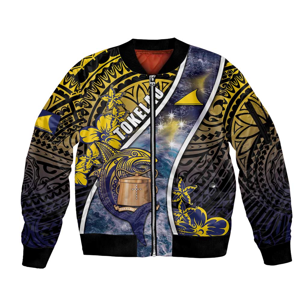 Personalised Tokelau Sleeve Zip Bomber Jacket National Badge Waves Style
