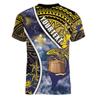 Personalised Tokelau Women V-Neck T-Shirt National Badge Waves Style