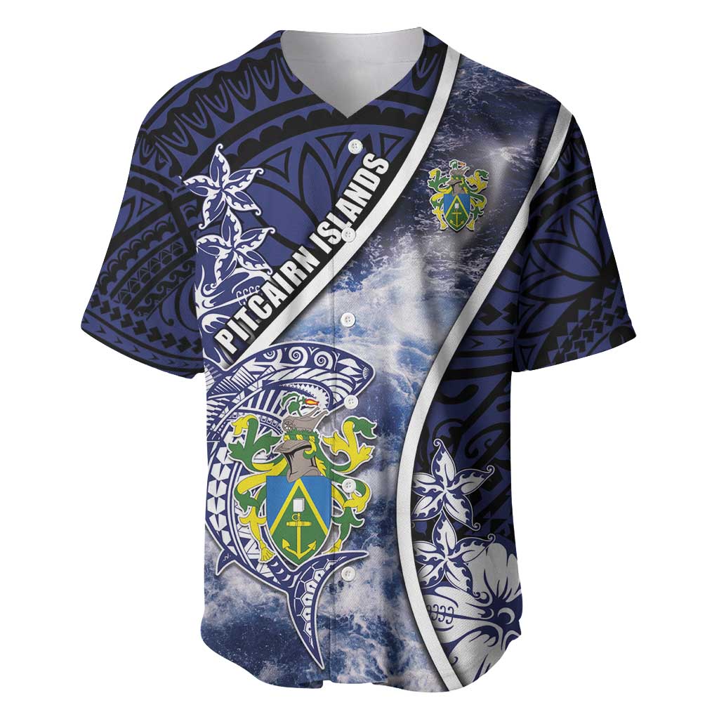 Personalised Pitcairn Islands Baseball Jersey Coat Of Arms Waves Style