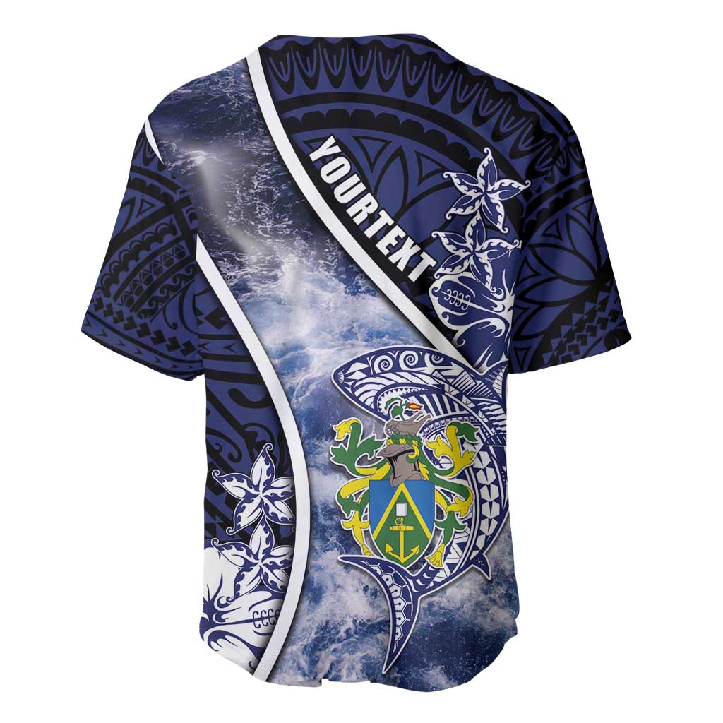 Personalised Pitcairn Islands Baseball Jersey Coat Of Arms Waves Style