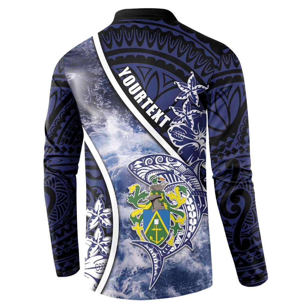 Personalised Pitcairn Islands Button Sweatshirt Coat Of Arms Waves Style