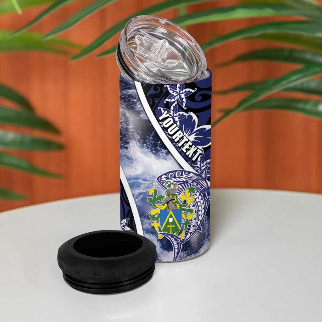 Personalised Pitcairn Islands 4 in 1 Can Cooler Tumbler Coat Of Arms Waves Style