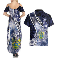 Personalised Pitcairn Islands Couples Matching Summer Maxi Dress and Hawaiian Shirt Coat Of Arms Waves Style