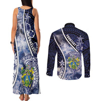 Personalised Pitcairn Islands Couples Matching Tank Maxi Dress and Long Sleeve Button Shirt Coat Of Arms Waves Style