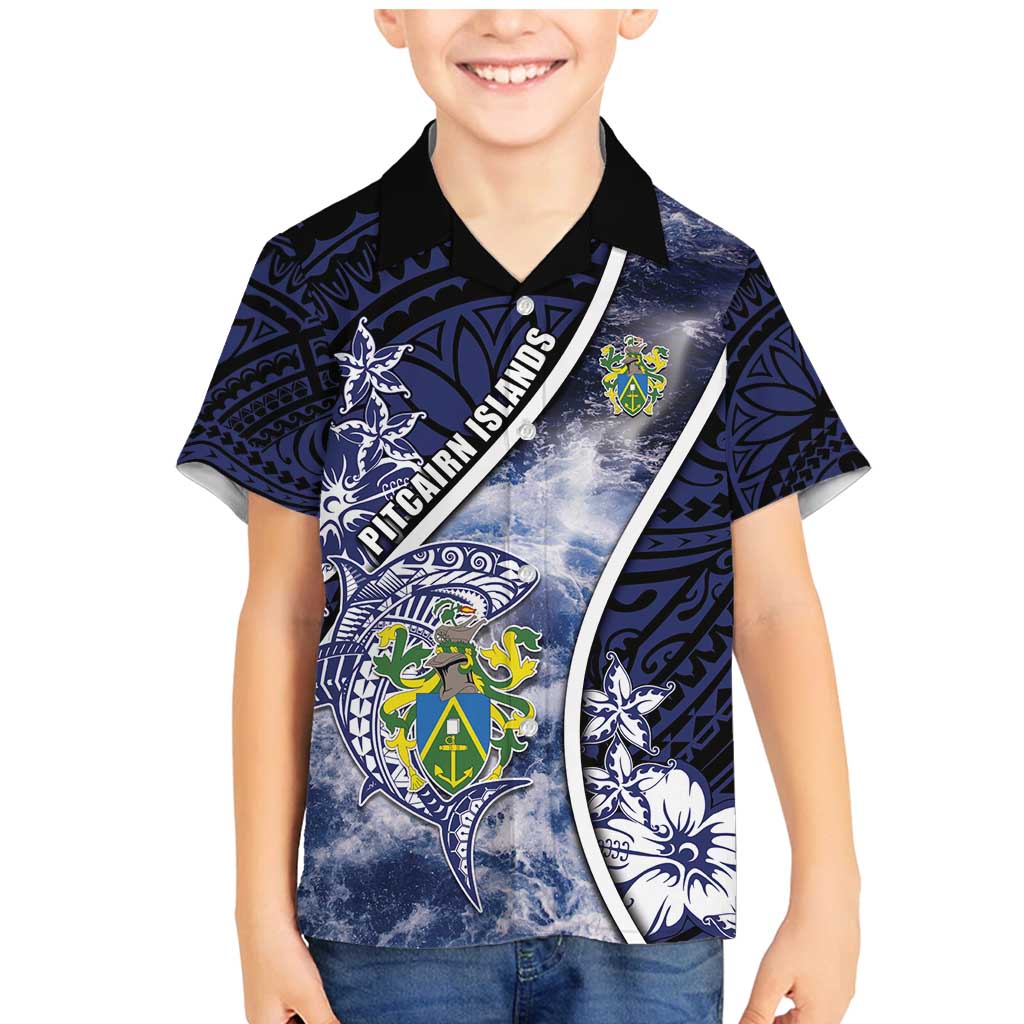 Personalised Pitcairn Islands Family Matching Mermaid Dress and Hawaiian Shirt Coat Of Arms Waves Style
