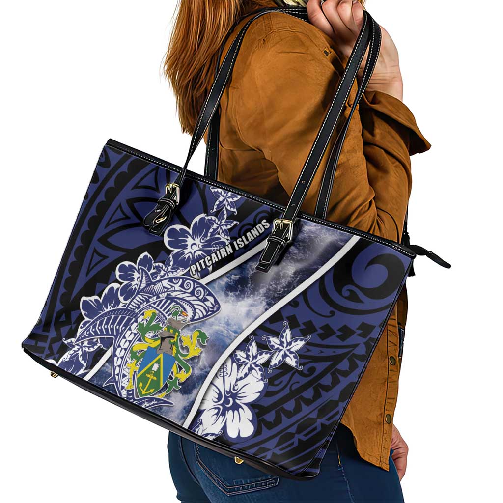 Pitcairn Islands Leather Tote Bag Coat Of Arms Waves Style