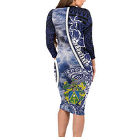 Personalised Pitcairn Islands Long Sleeve Bodycon Dress Coat Of Arms Waves Style