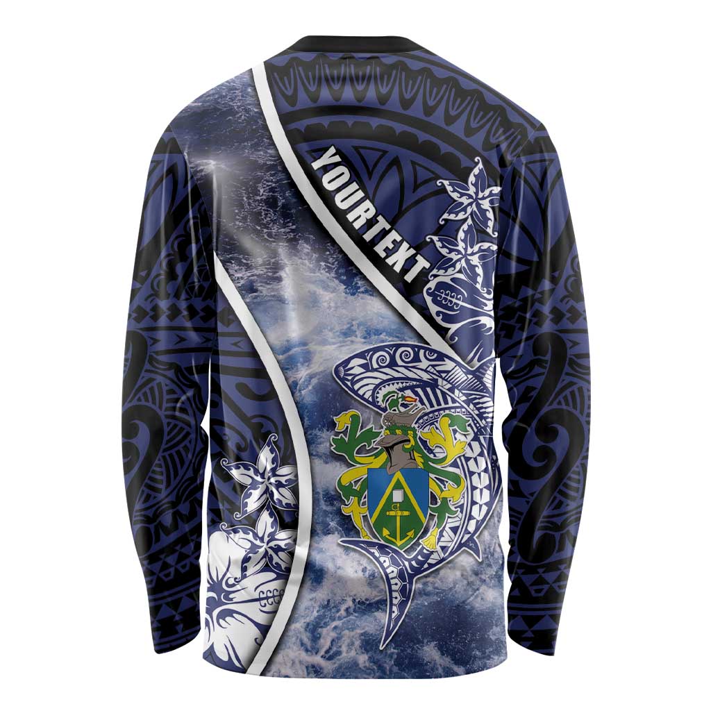 Personalised Pitcairn Islands Long Sleeve Shirt Coat Of Arms Waves Style