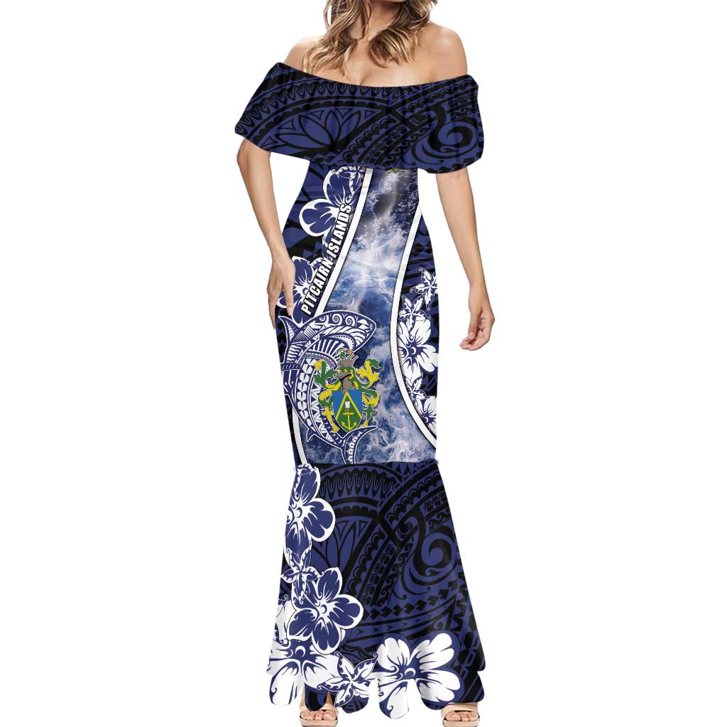 Personalised Pitcairn Islands Mermaid Dress Coat Of Arms Waves Style