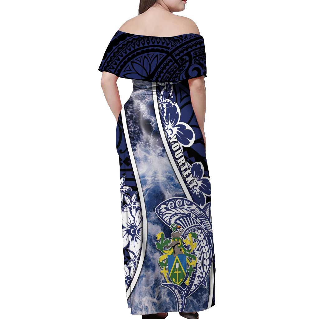 Personalised Pitcairn Islands Off Shoulder Maxi Dress Coat Of Arms Waves Style