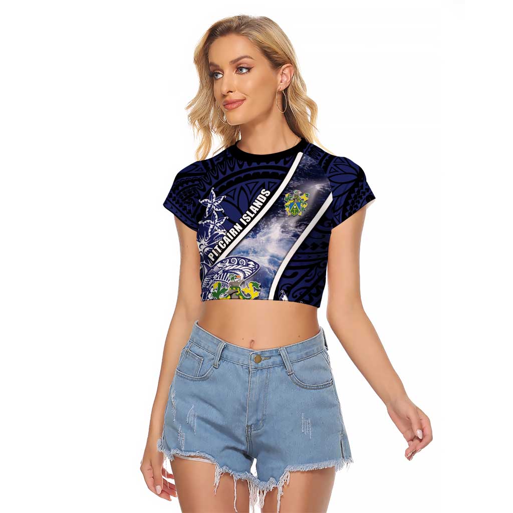 Personalised Pitcairn Islands Raglan Cropped T Shirt Coat Of Arms Waves Style