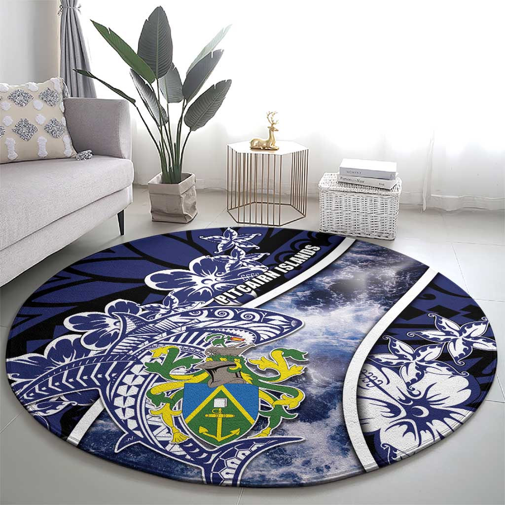 Pitcairn Islands Round Carpet Coat Of Arms Waves Style