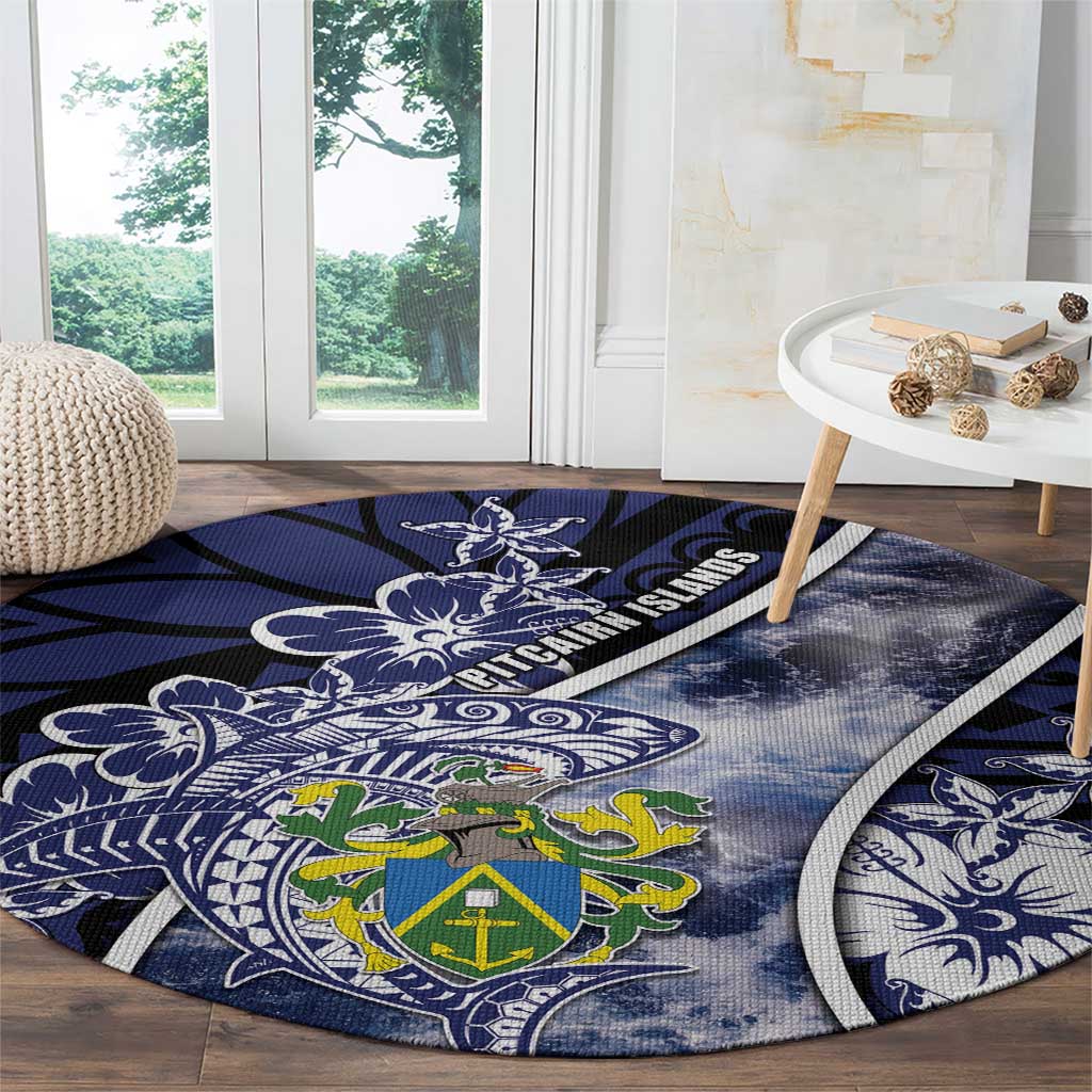 Pitcairn Islands Round Carpet Coat Of Arms Waves Style