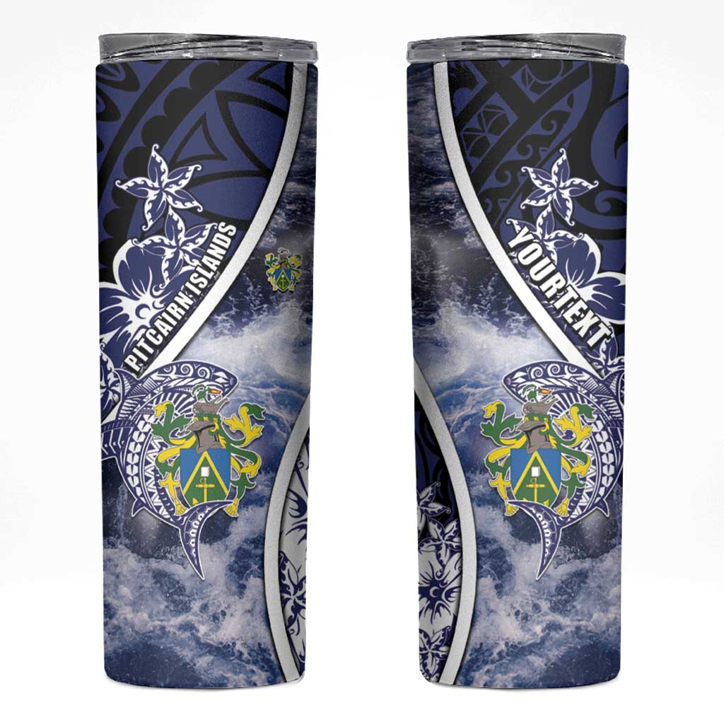 Personalised Pitcairn Islands Skinny Tumbler Coat Of Arms Waves Style