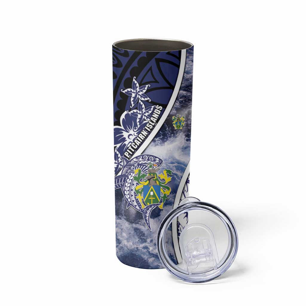 Personalised Pitcairn Islands Skinny Tumbler Coat Of Arms Waves Style