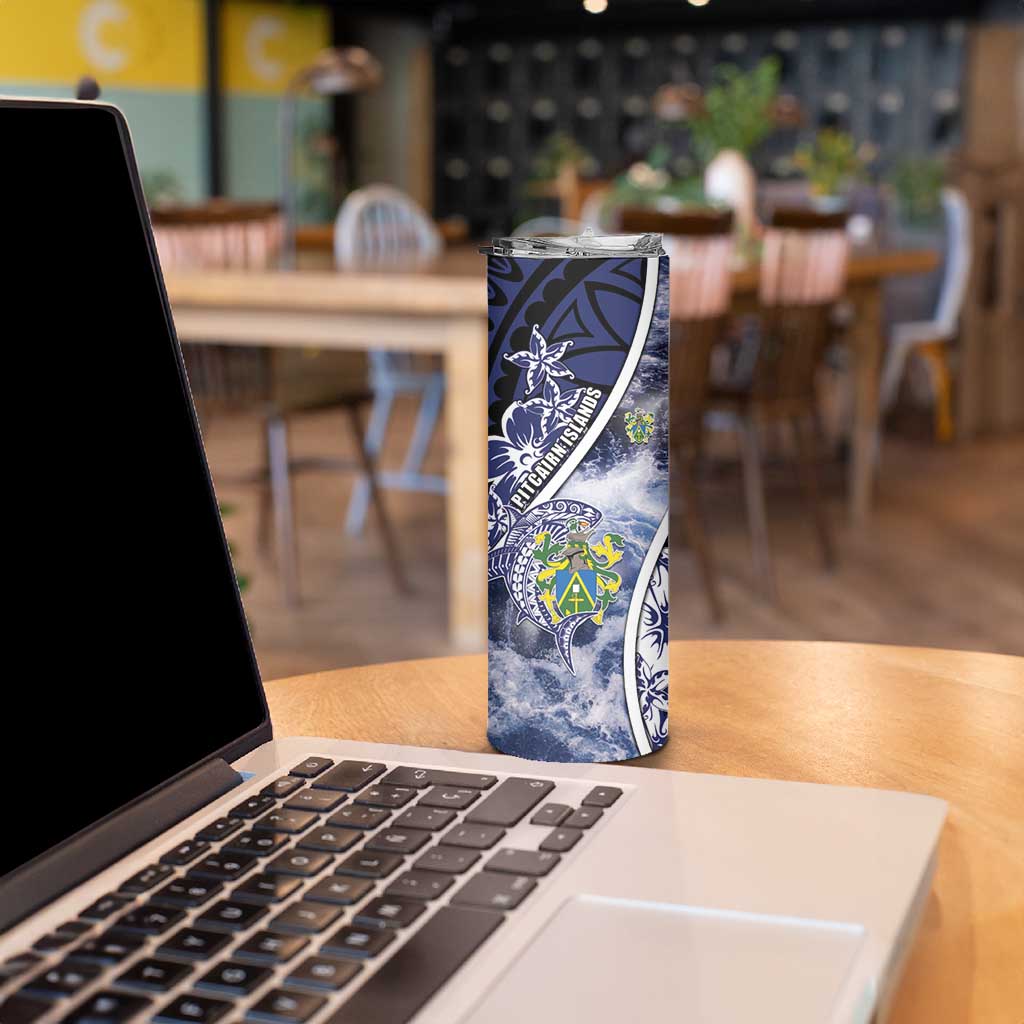 Personalised Pitcairn Islands Skinny Tumbler Coat Of Arms Waves Style