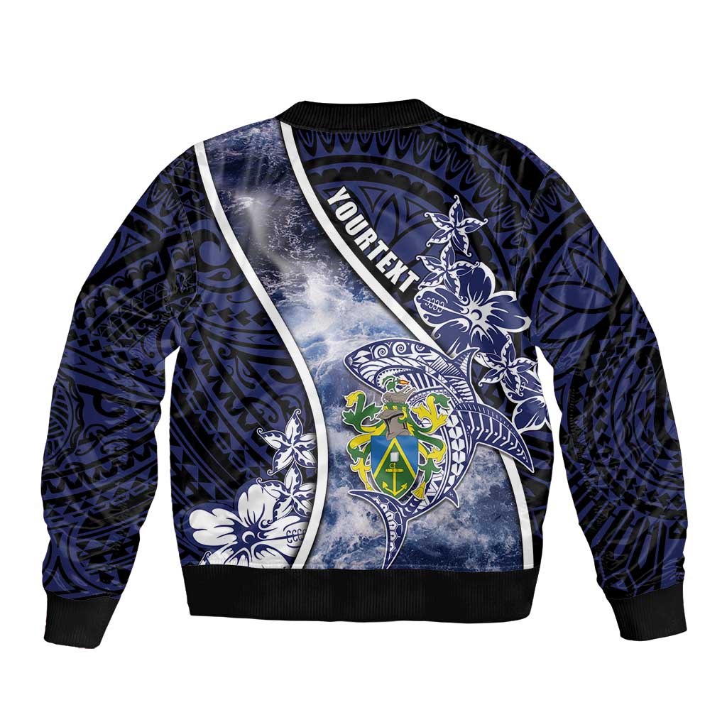 Personalised Pitcairn Islands Sleeve Zip Bomber Jacket Coat Of Arms Waves Style