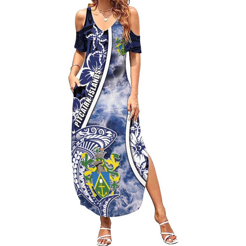 Personalised Pitcairn Islands Summer Maxi Dress Coat Of Arms Waves Style