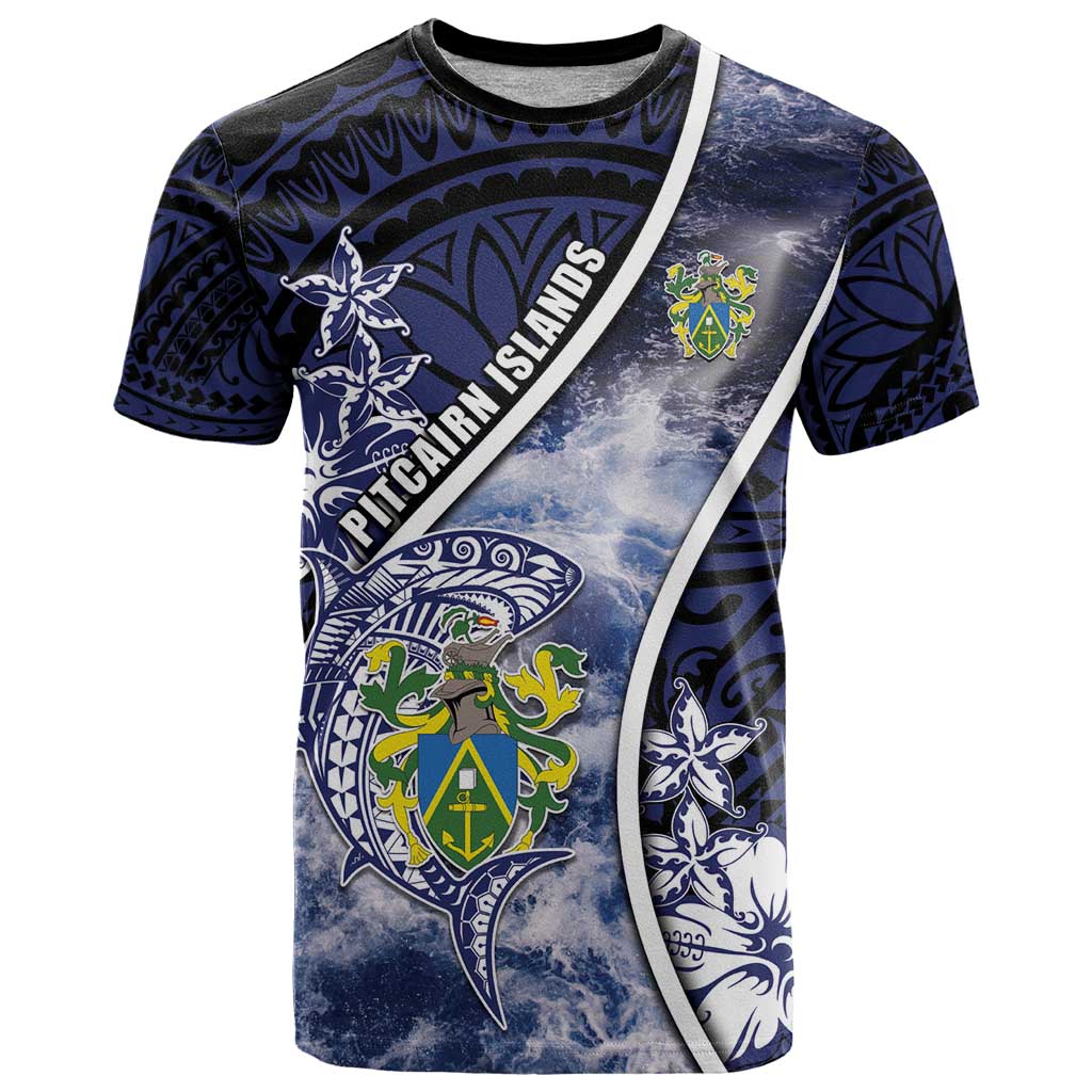 Personalised Pitcairn Islands T Shirt Coat Of Arms Waves Style