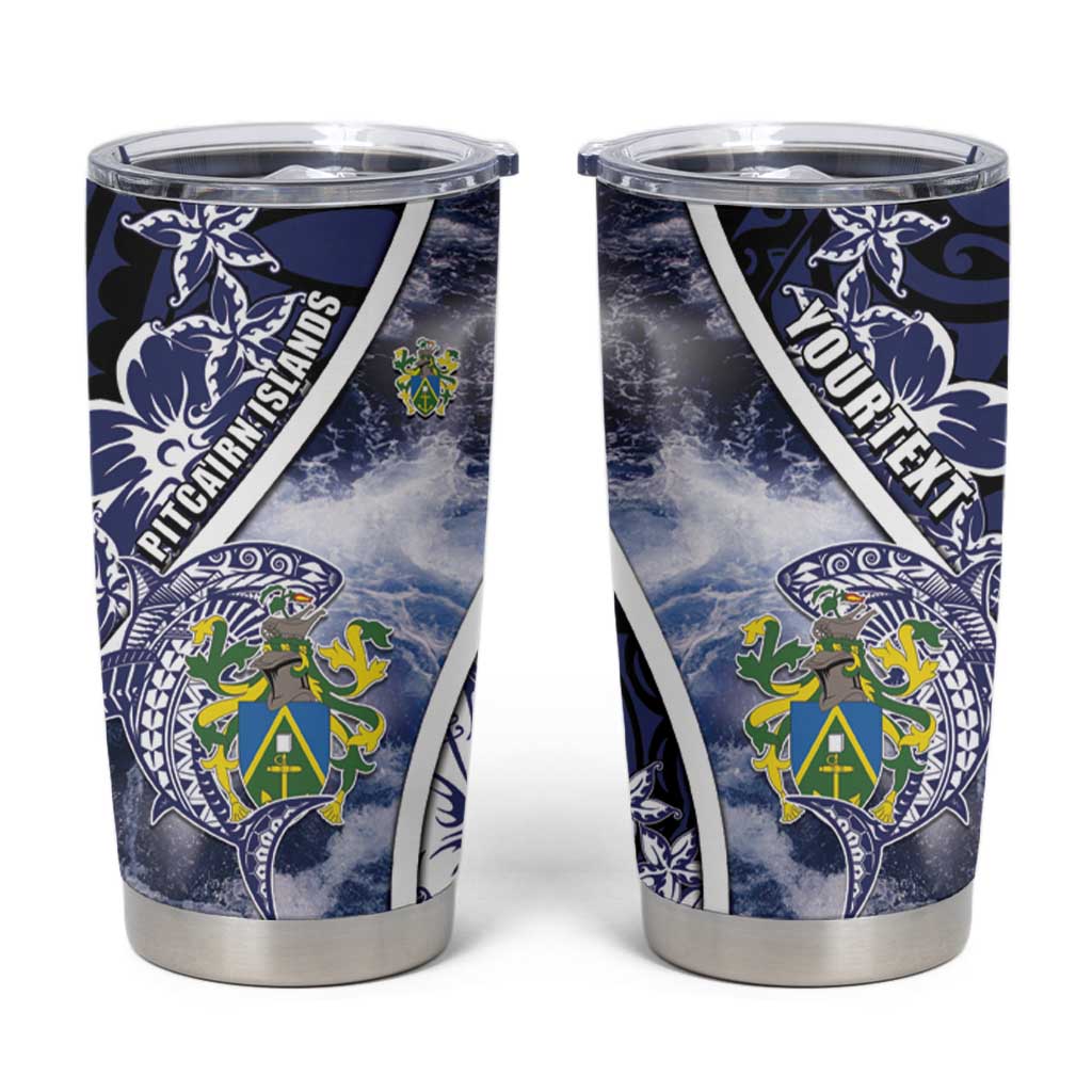 Personalised Pitcairn Islands Tumbler Cup Coat Of Arms Waves Style