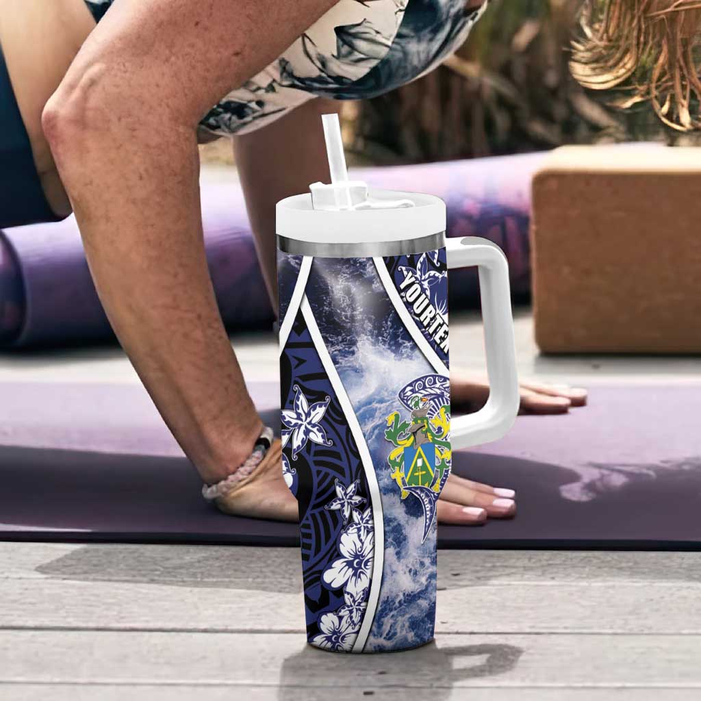 Personalised Pitcairn Islands Tumbler With Handle Coat Of Arms Waves Style
